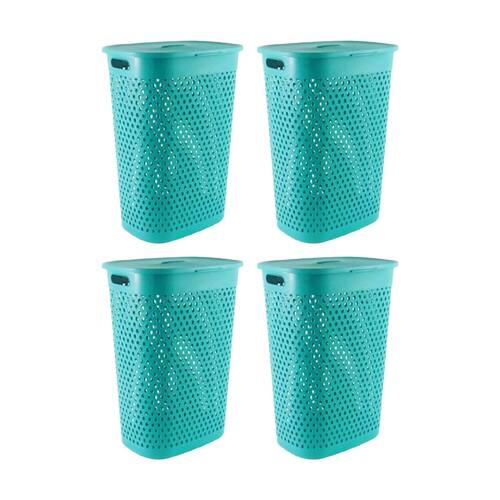 4PK Braz Plastic Belle Laundry Hamper W/ Lid & Ventilated Handles Assorted