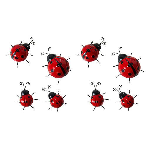 2x 4pc Bronrob Metal Ladybird Outdoor Garden Ornaments Red & Black Assorted
