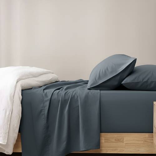 Renee Taylor 400TC Egyptian Cotton Sheet Set W/ Pillowcase Steel Blue Deep Queen