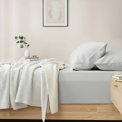 Renee Taylor 400TC Fitted Sheet & Pillowcase Set Light Grey Antarctica Deep King