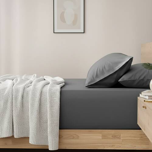Renee Taylor 400TC Cotton Fitted Sheet & Pillowcase Set Charcoal Double