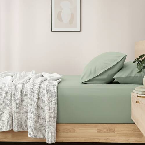 Renee Taylor 400TC Cotton Fitted Sheet & Pillowcase Set Basil Green Double