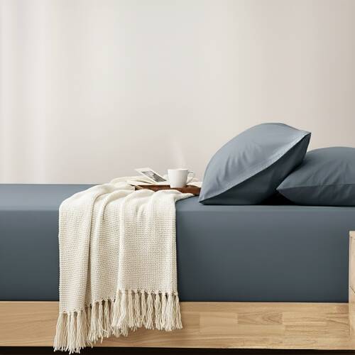 Renee Taylor 400TC Cotton Fitted Sheet & Pillowcase Set Steel Blue Single