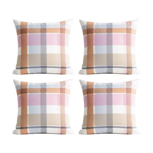 4PK Renee Taylor Textured Cotton Reversible European Pillowcase Miranda Check