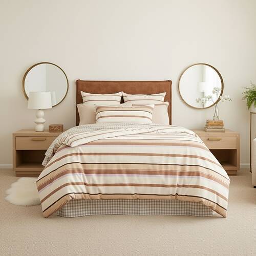 Renee Taylor Textured Cotton Reversible Quilt Cover Set Beige William Stripe Super King