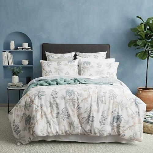 Renee Taylor Textured Cotton Slub Reversible Quilt Cover Set Floral Vine King