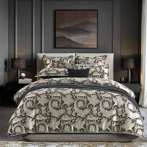 Renee Taylor Regalia Collection Arabella Quilt Cover Set Gold & Black King