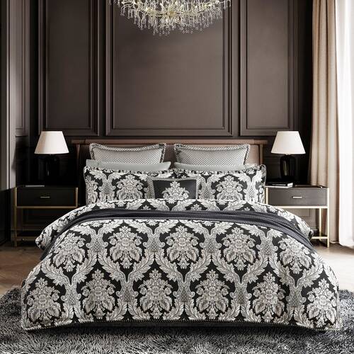 Renee Taylor Regalia Collection Greta Quilt Cover Set Champagne & Black King