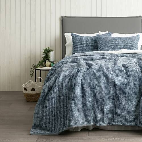 Cloud Linen Boronia Washed Cotton Waffle Comforter Set Denim King/Super King