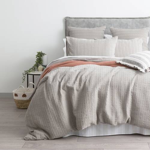 Cloud Linen Celeste Seersucker Cotton Waffle Quilt Cover Set Charcoal Double