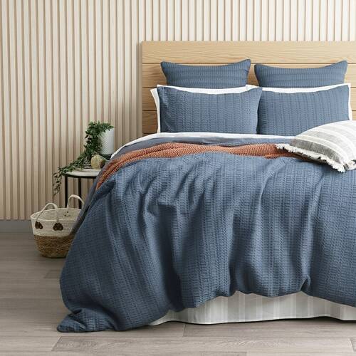 Cloud Linen Celeste Seersucker Cotton Waffle Quilt Cover Set Ink King