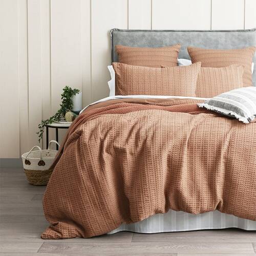 Cloud Linen Celeste Seersucker Cotton Waffle Quilt Cover Set Rust Queen