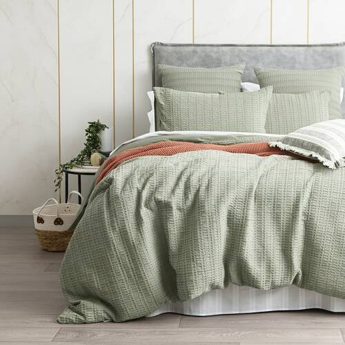 Cloud Linen Celeste Seersucker Cotton Waffle Quilt Cover Set Sage Queen