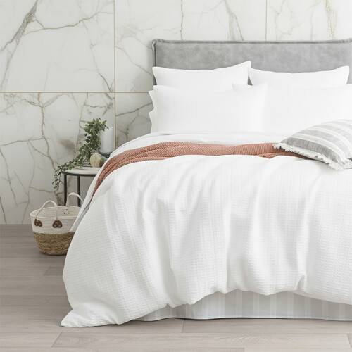Cloud Linen Celeste Seersucker Cotton Waffle Quilt Cover Set Ivory King