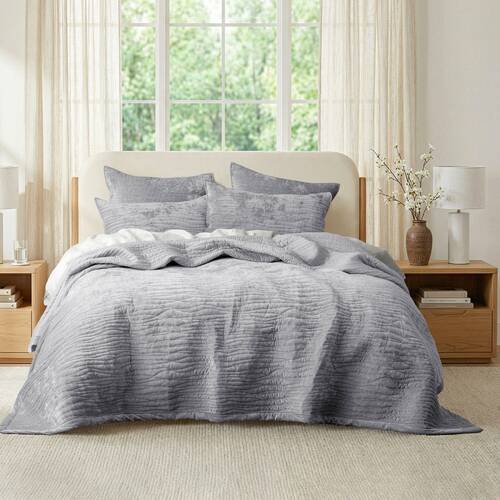 3pc Renee Taylor Blake Velvet Coverlet Cotton Sheet Set Silver