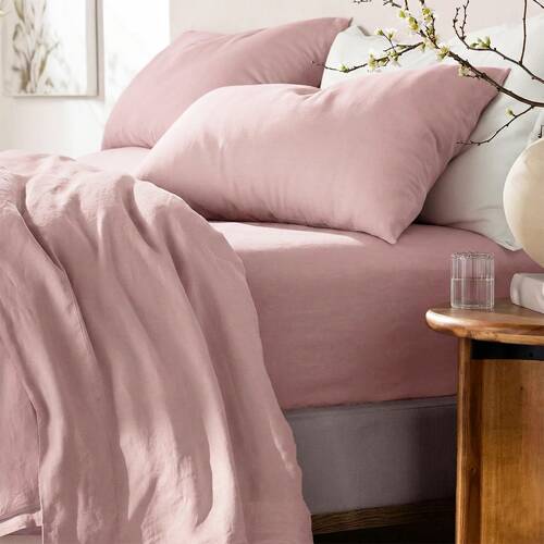 4pc Renee Taylor Washed Linen Cotton Bed Sheet & Pillow Case Set Woodrose