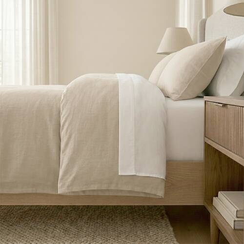 3pc Renee Taylor Washed Linen Cotton Quilt Cover Set Natural