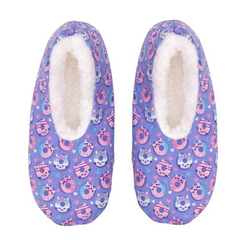 SnuggUps Kids Printed Cool Cat Plush Slippers Soft Sherpa Lining