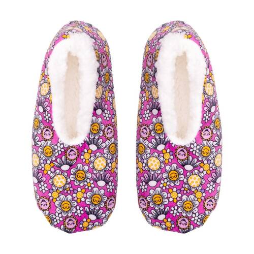 SnuggUps Kids Printed Flower Plush Slippers Soft Sherpa Lining