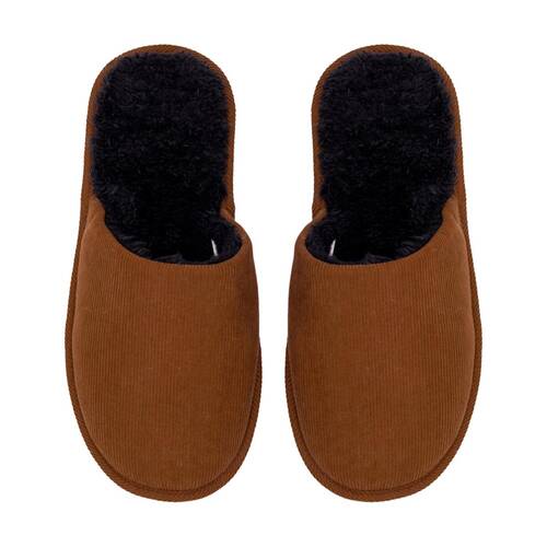SnuggUps Men's Slide On Polyester/Sherpa Lined Slipper Shoes Brown