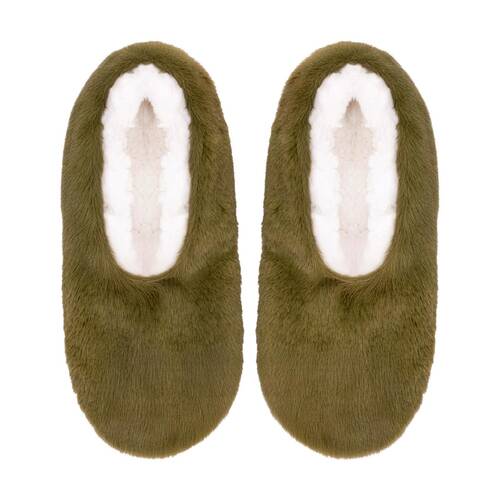 SnuggUps Women's Luxe Olive Plush Sherpa Lined Slipper Shoes