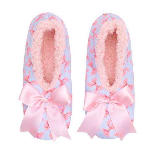 SnuggUps Women's Printed Bow Sherpa Lined Plush Slippers Pink