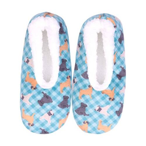 SnuggUps Women's Dog Printed Pets Plush Slipper Shoes Pug Blue