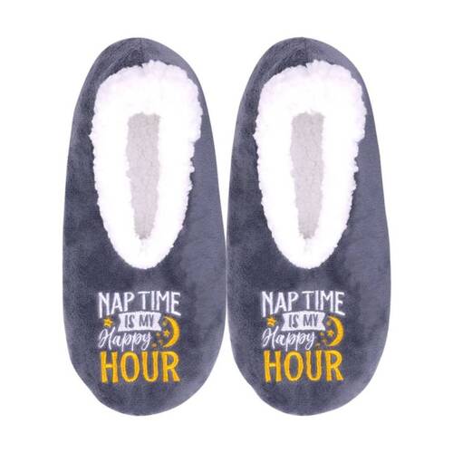 SnuggUps Women's Quote Nap Time Plush Sherpa Lined Slippers Medium EU38-39