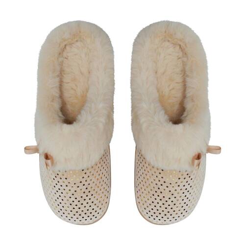 SnuggUps Women's Slide Non-Slip Closed Toe Slippers Caramel Metallic