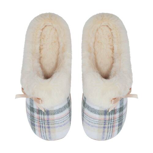 SnuggUps Women's Slide Non-Slip Closed Toe Slippers Cream Plaid