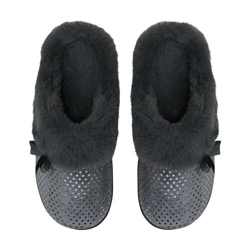 SnuggUps Women's Slide Non-Slip Closed Toe Slippers Grey Metallic