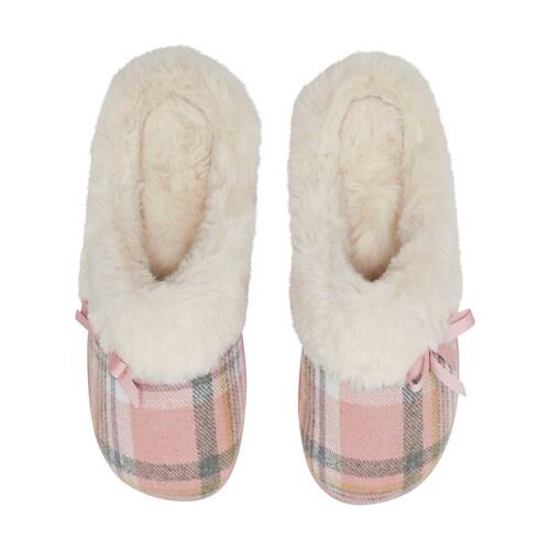 SnuggUps Women's Slide Non-Slip Closed Toe Slippers Pink Plaid