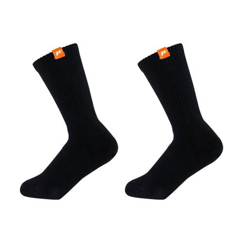 2PK Lifesopeche Black LSP Crew Label Activewear Socks W/ Orange-Logo One Size