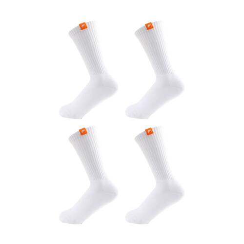 4PK Lifesopeche Ribbed White Crew LSP Label Socks Orange One Size