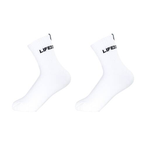 2PK Lifesopeche Ribbed Mid Crew LSP Label Everyday Socks White One Size