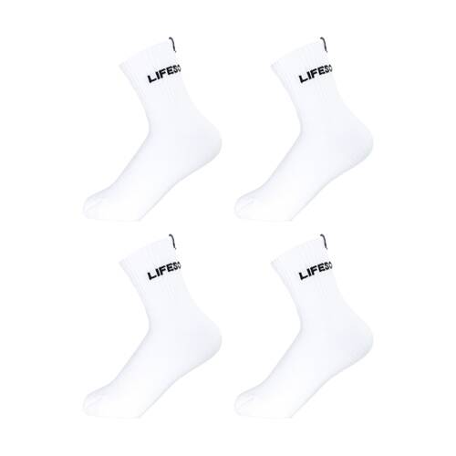 4PK Lifesopeche Ribbed Mid Crew LSP Label Everyday Socks White One Size