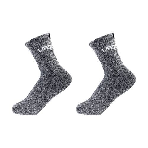 2PK Lifesopeche Ribbed Mid Crew LSP Label Everyday Socks Dark Grey One Size