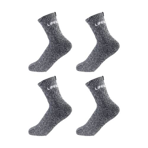 4PK Lifesopeche Ribbed Mid Crew LSP Label Everyday Socks Dark Grey One Size