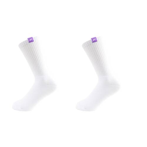 2PK Lifesopeche Ribbed White Crew LSP Label Socks Purple One Size