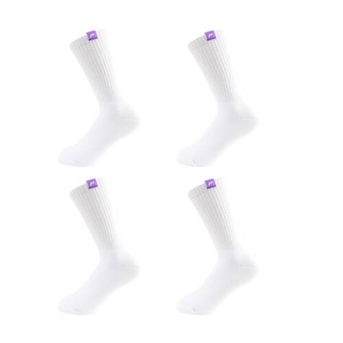 4PK Lifesopeche Ribbed White Crew LSP Label Socks Purple One Size