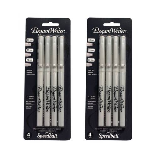 2x 4pc Speedball Elegant Writer Art/Craft Calligraphy Writing Marker Set Black