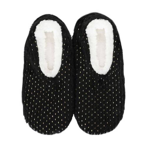 SnuggUps Women's Plush Polka Dot Slipper Shoes Metallic Black