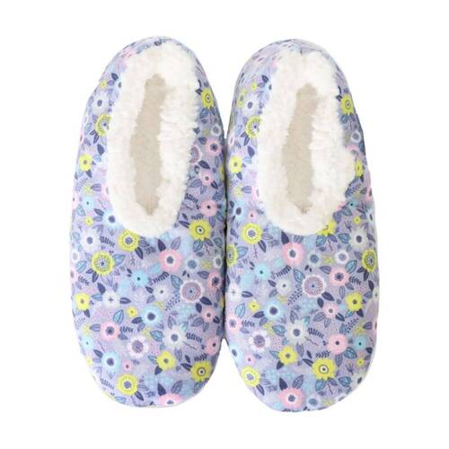 SnuggUps Women's Print Velvet Plush Slippers Grey Floral XLarge EU43-45