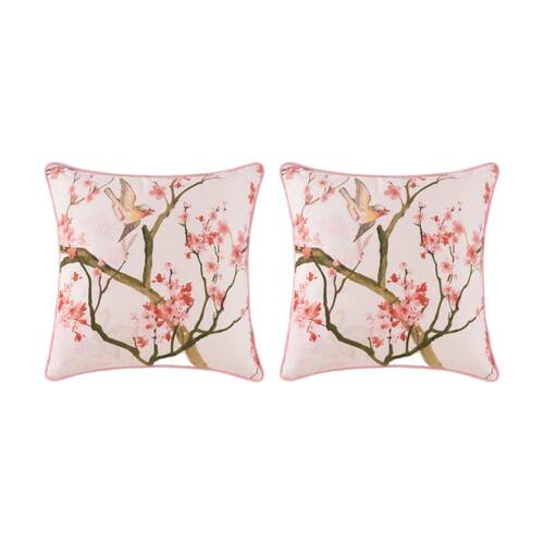 2PK Bianca Evelyn Square Blush Pink Cherry Blossom Decorative Cushion 43x43cm