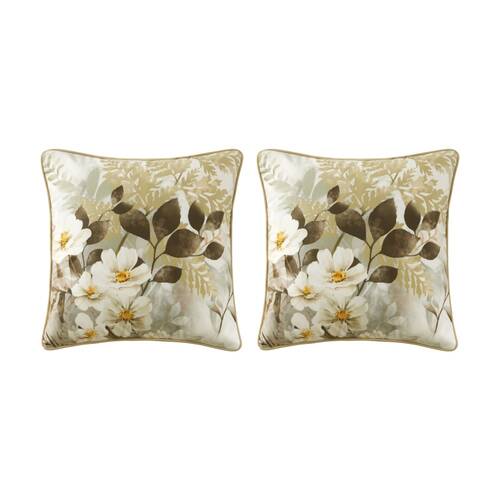 2PK Bianca Jubilee Natural Tones Floral Square Velvet Decor Cushion 43x43cm