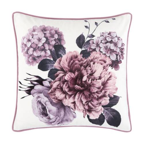 Bianca Kiara Square Lavender Purple/White Blooms Velvet Decor Cushion 43x43cm