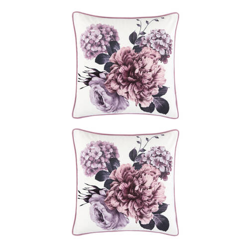 2PK Bianca Kiara Square Lavender Purple/White Blooms Velvet Cushion 43x43cm