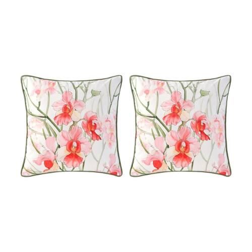 2PK Bianca Petalyn White & Pink Floral Square Velvet Decor Cushion 43x43cm