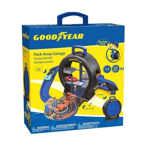 24pc Goodyear Pack Away Garage Racing Car Kids Toy With Carry Handle 3y+
