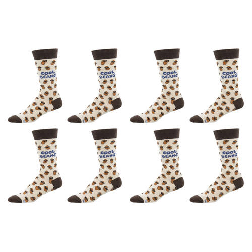4PK Socksmith Mens Socks Cool Beans Ivory Cotton Blend L/XL Shoe Sizes M7-12.5